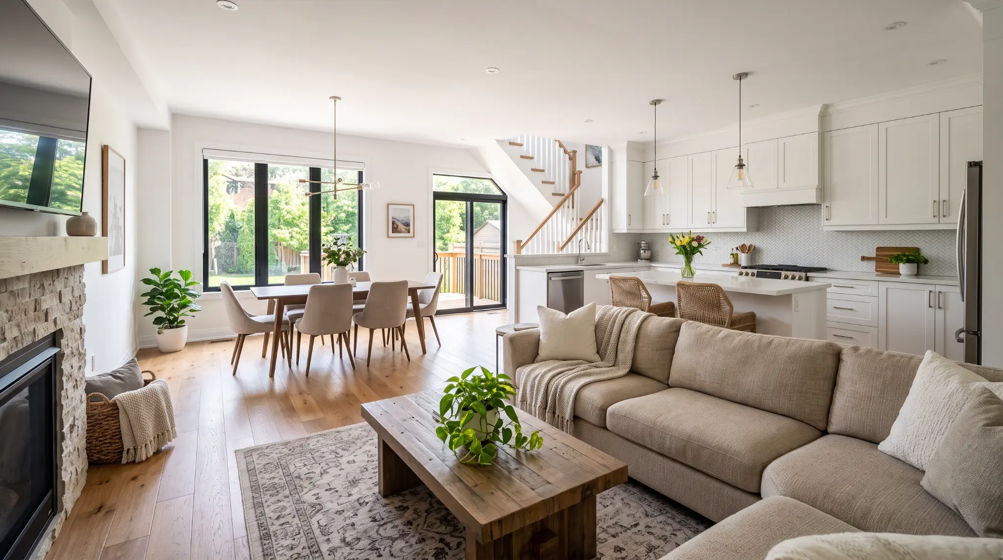 Bright open concept living and kitchen area in a York Region and South Simcoe home